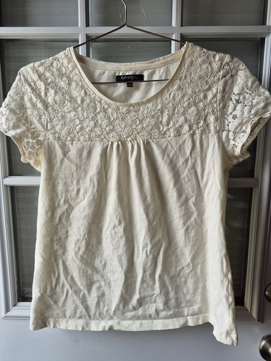 George Tops - George Cream Lace Yoke Short Sleeve Top